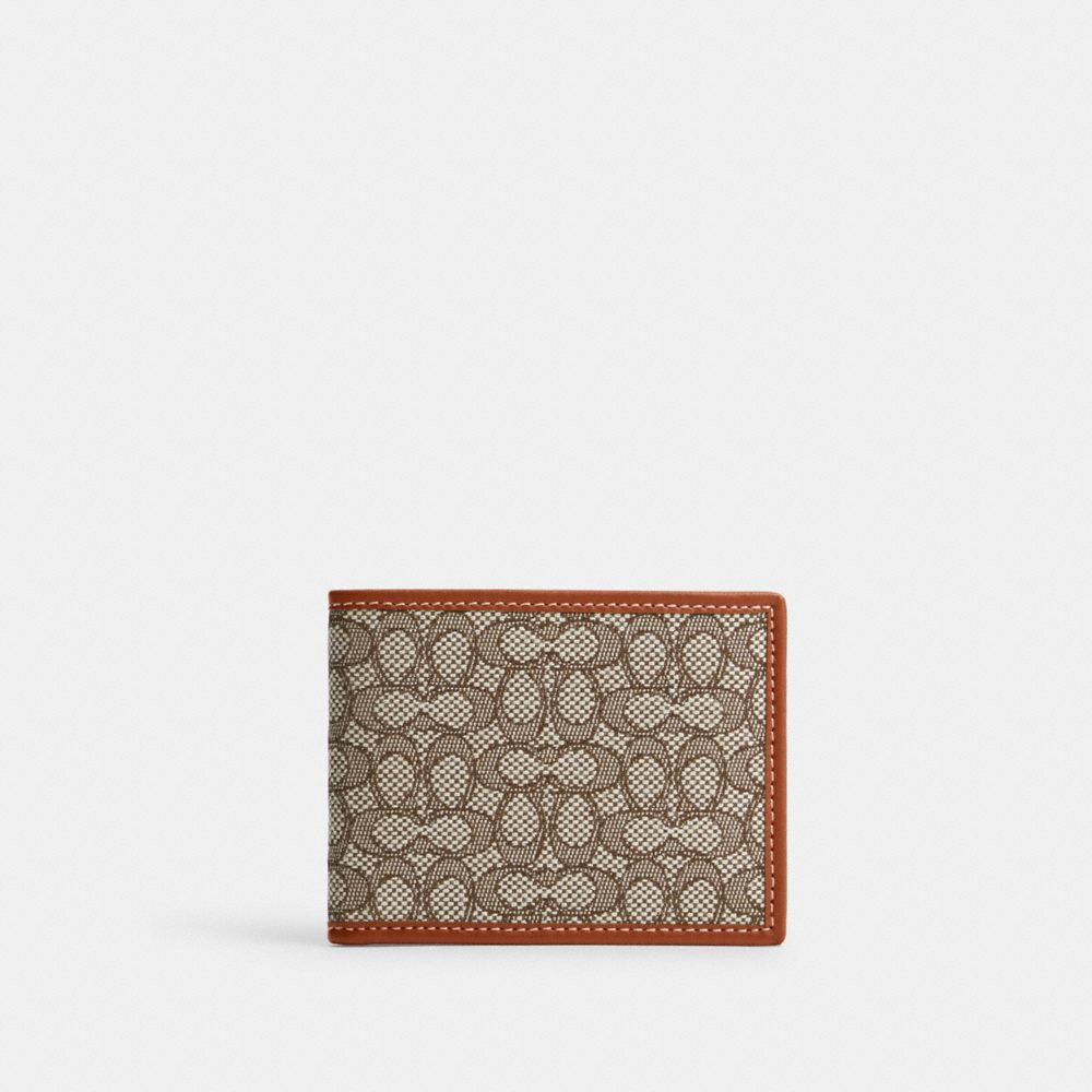 Slim Billfold Wallet In Micro Signature Jacquard - CM400 - Cocoa/Burnished Amber