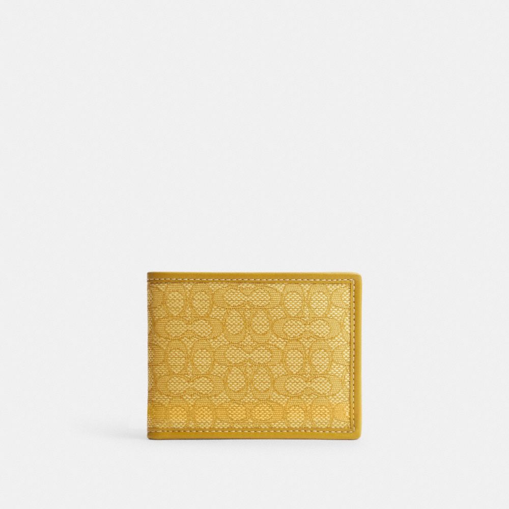 Slim Billfold Wallet In Micro Signature Jacquard - CM400 - Yellow/Flax