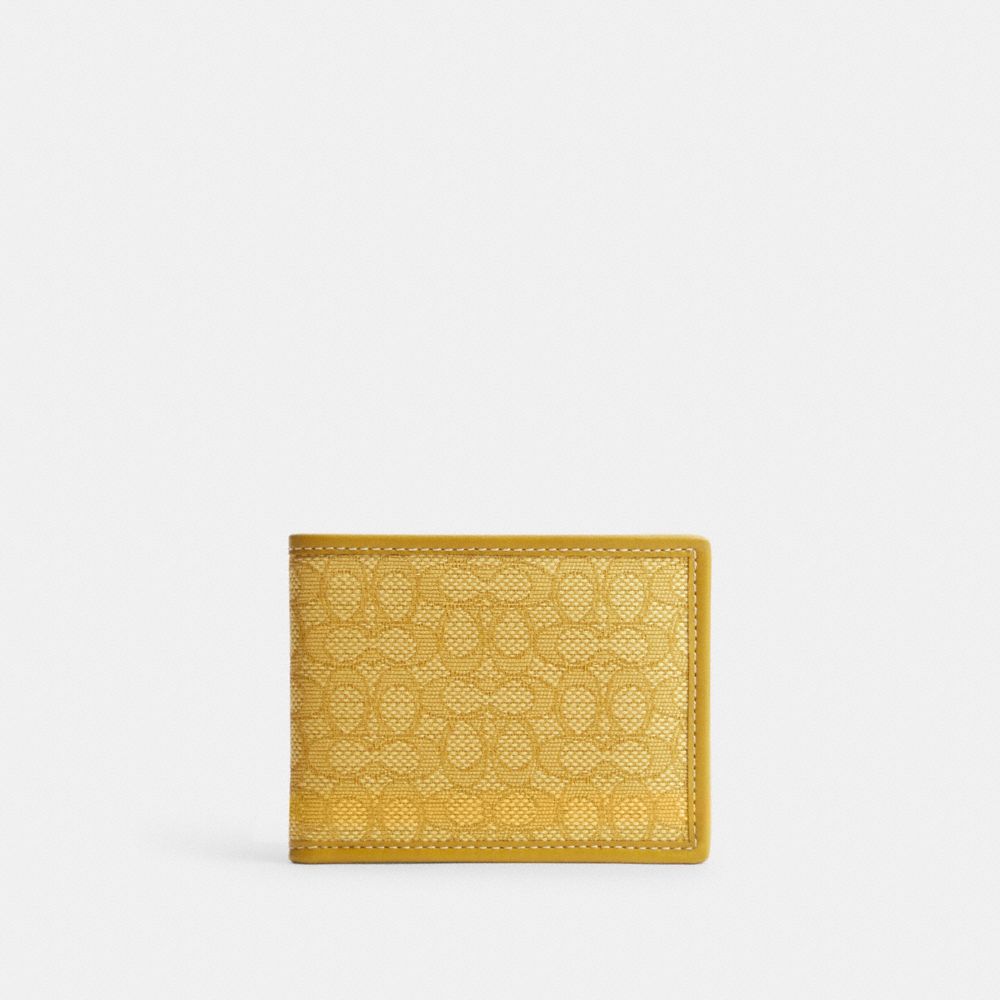 COACH CM400 Slim Billfold Wallet In Micro Signature Jacquard YELLOW/FLAX