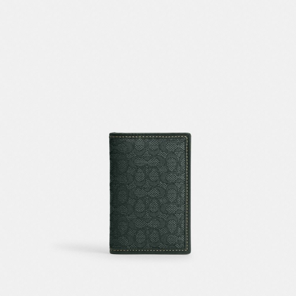 COACH CM402 Card Wallet In Micro Signature Jacquard AMAZON GREEN