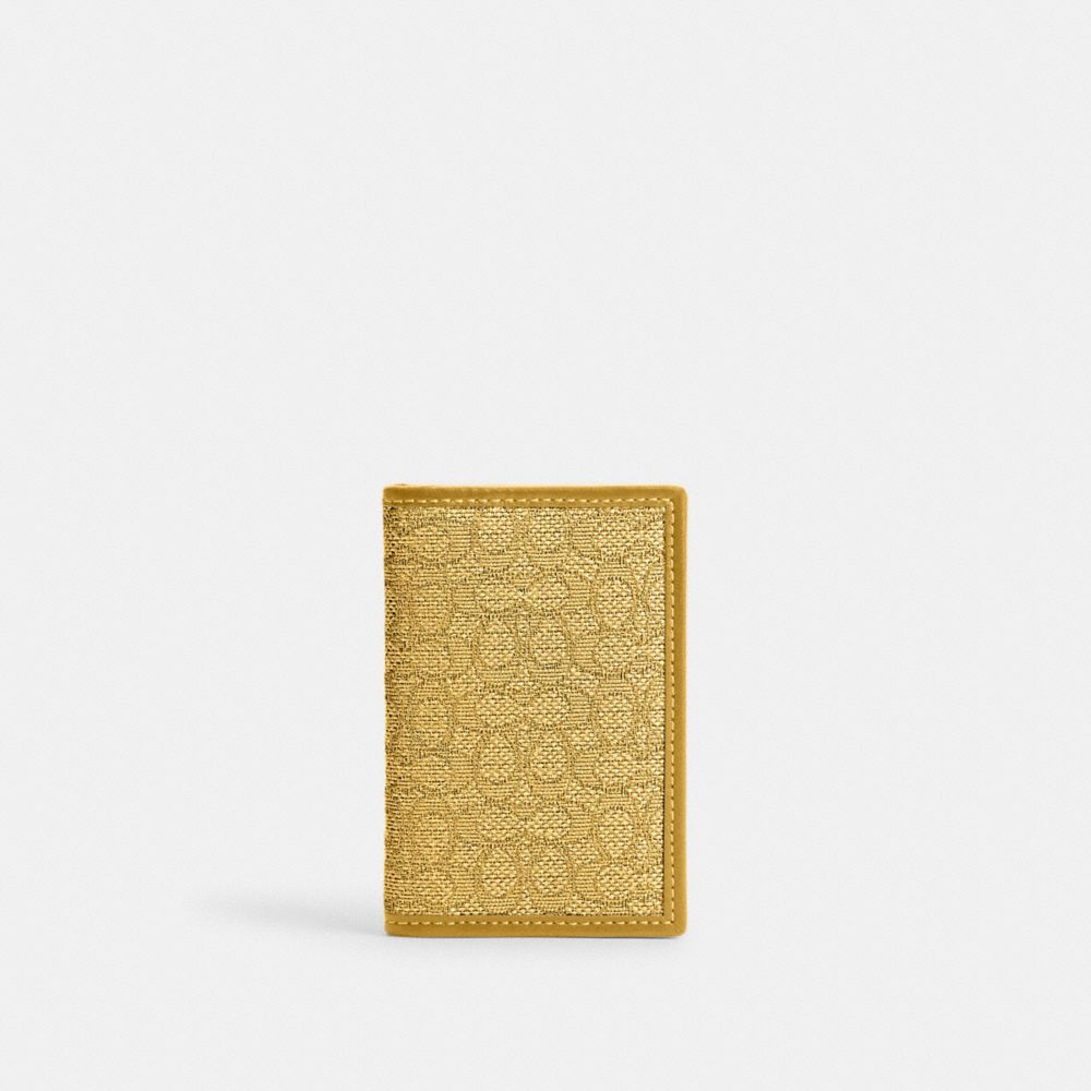 COACH CM402 Card Wallet In Micro Signature Jacquard YELLOW/FLAX