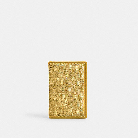 COACH CM402 Card Wallet In Micro Signature Jacquard Yellow/Flax