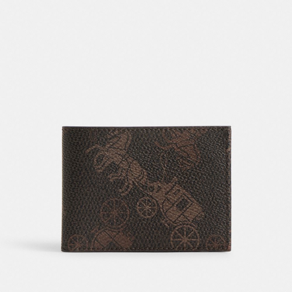 COACH CM407 Slim Billfold Wallet With Large Horse And Carriage Print TRUFFLE/BURNISHED AMBER