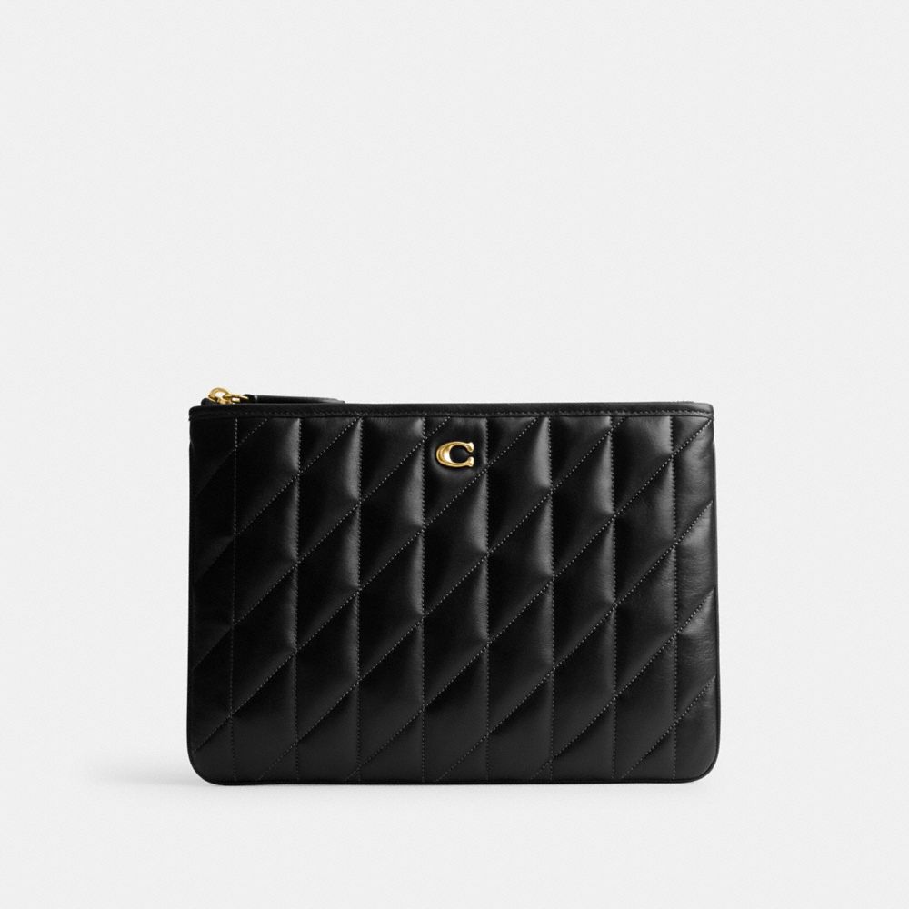 COACH CM432 Pouch 28 With Pillow Quilting BRASS/BLACK