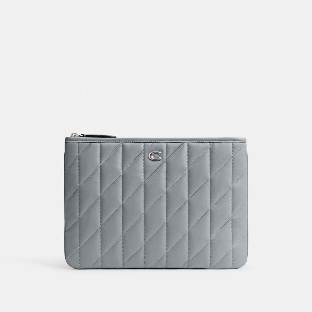 COACH CM432 Pouch 28 With Pillow Quilting SILVER/GREY BLUE