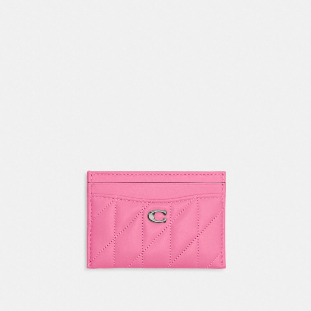 COACH CM434 Essential Card Case With Pillow Quilting SILVER/PETUNIA