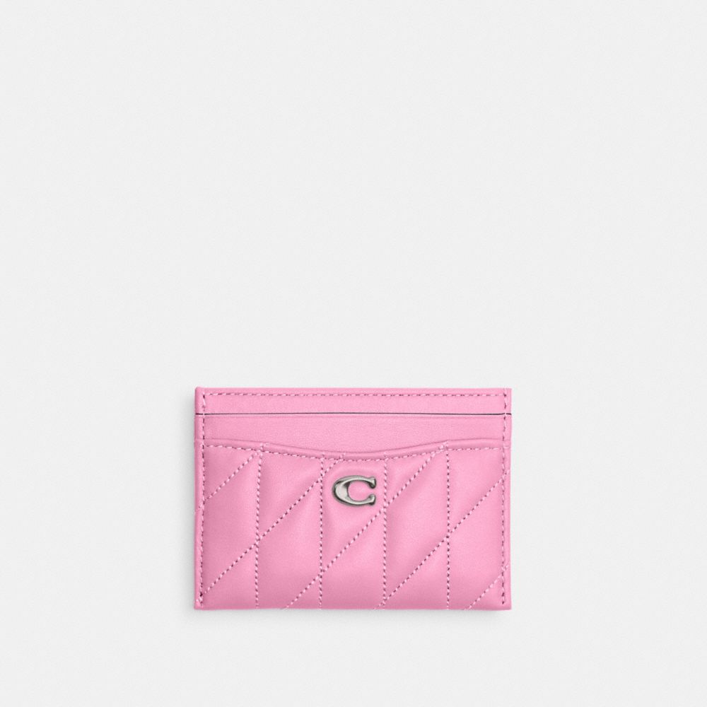COACH CM434 Essential Card Case With Pillow Quilting SILVER/VIVID PINK