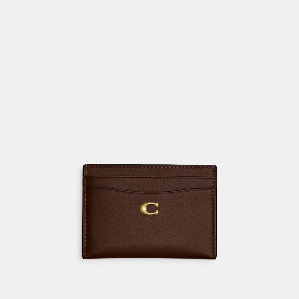 COACH&reg;,Essential Card Case,Calfskin Leather,Card Case,Logo,Metal,Casual,Brass/Maple