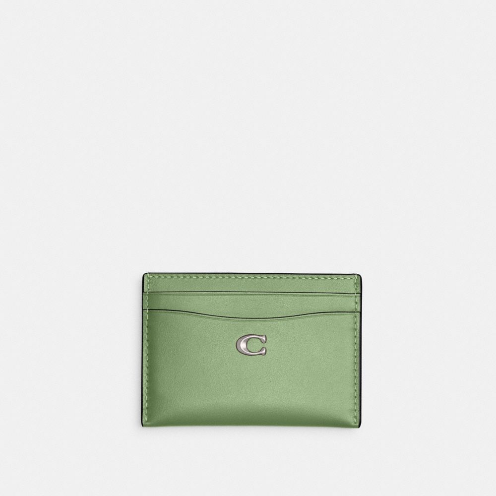 COACH CM435 Essential Card Case SILVER/PALE PISTACHIO
