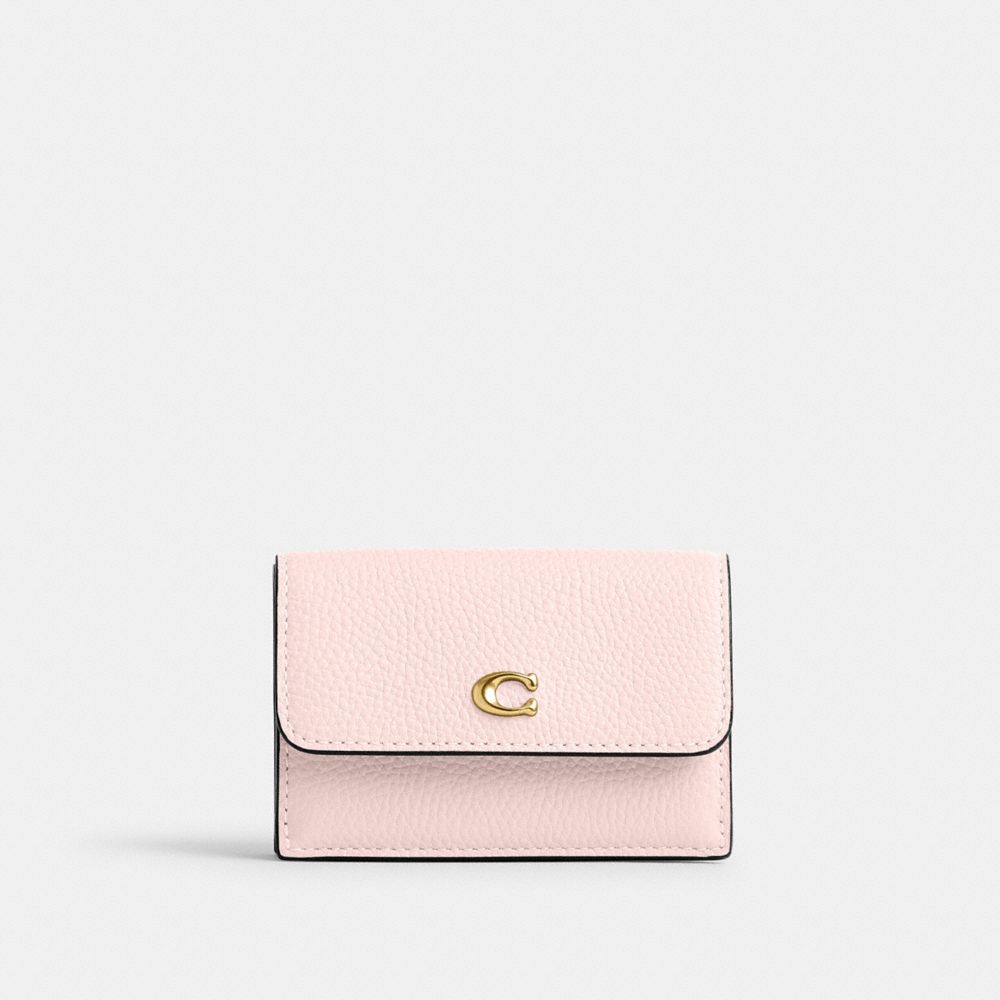 COACH&reg;,Essential Mini Trifold Wallet,Leather,Tri Fold,Metal,Logo,Casual,Brass/Blush
