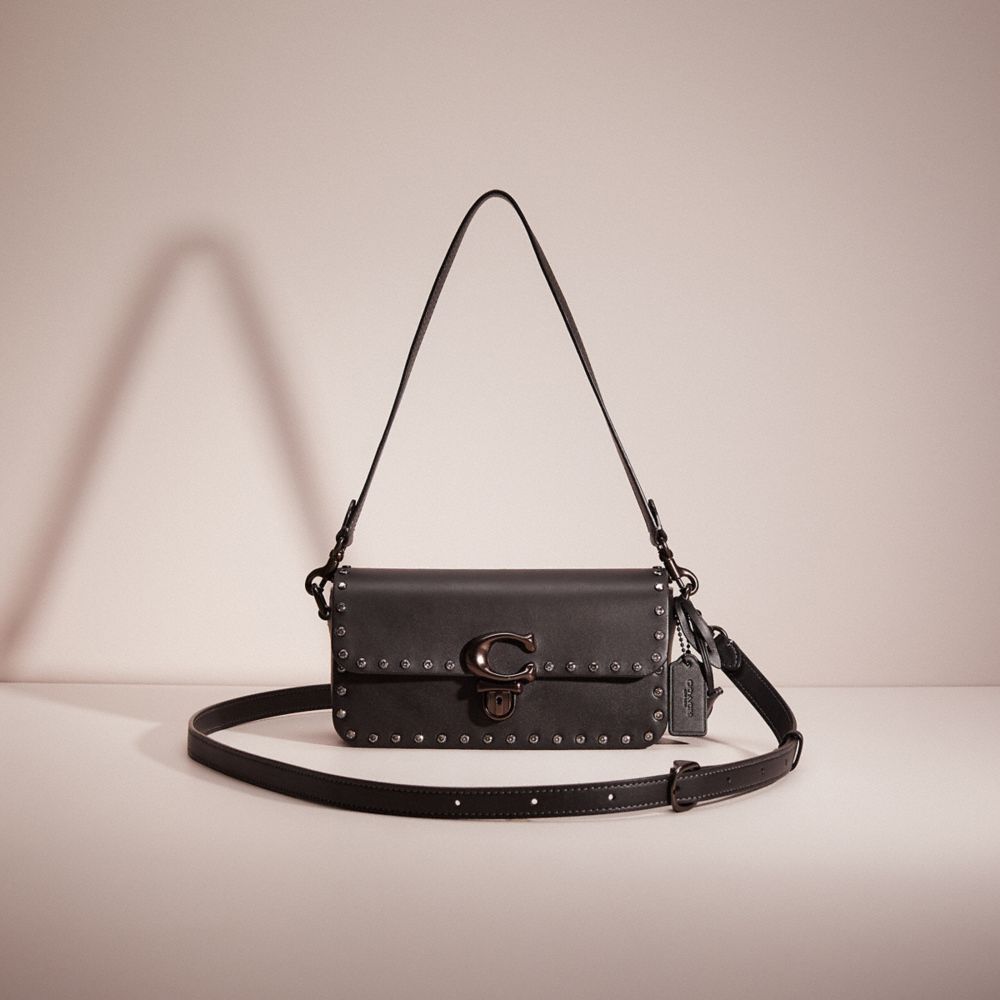 CM447 - Restored Studio Baguette Bag With Crystal Rivets Pewter/Black