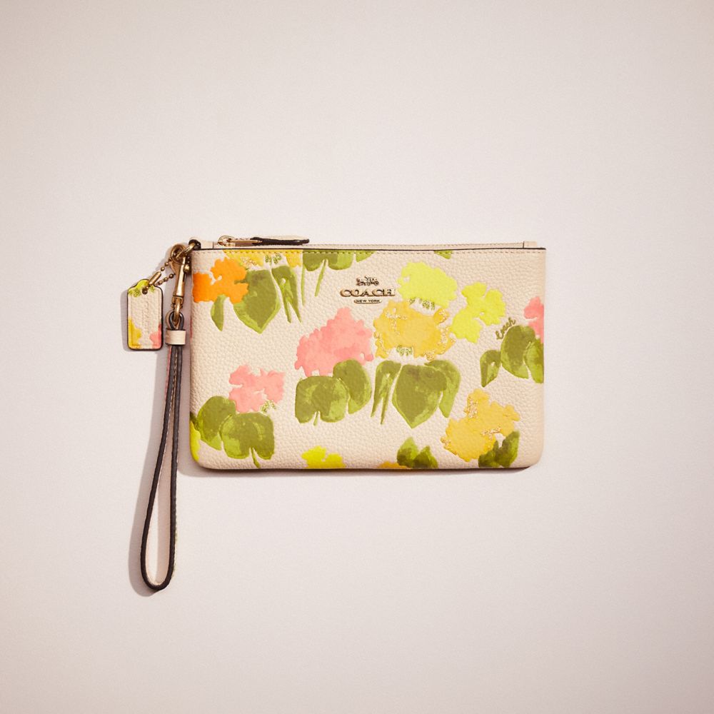 CM489 - Restored Small Wristlet With Floral Print Brass/Multi