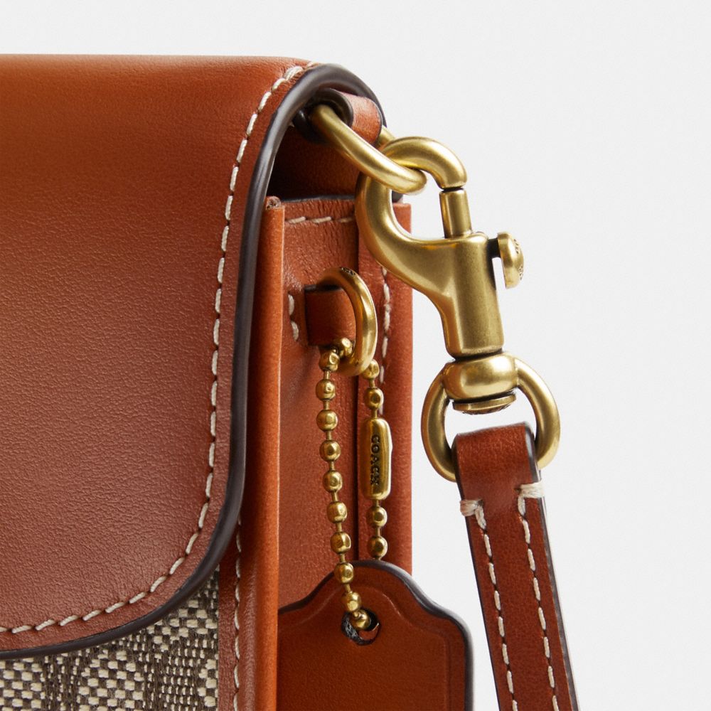 迷你經典 SIGNATURE 緹花面料斜背手機包