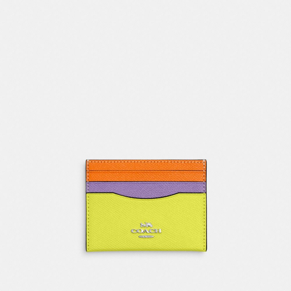 COACH CM529 Slim Id Card Case In Colorblock Sv/Bright Yellow Multi