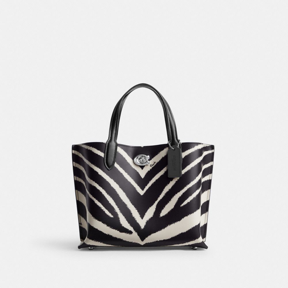 COACH CM561 Willow Tote 24 With Zebra Print SILVER/ZEBRA