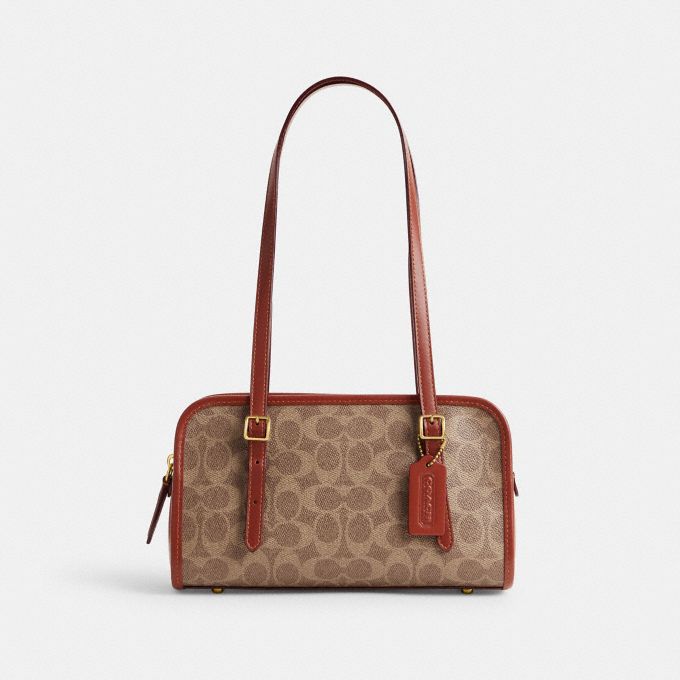 Coach zip shoulder on sale bag in signature canvas