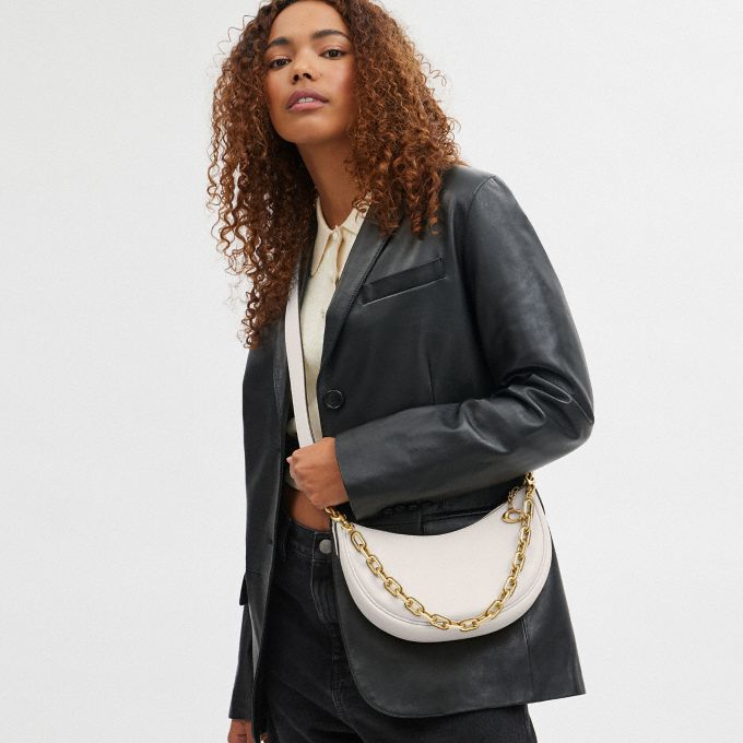 Coach Mira Leather Crescent Shoulder Bag - Chalk