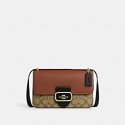 Large Morgan Square Crossbody In Colorblock Signature Canvas - CM713 - Gold/Khaki Multi