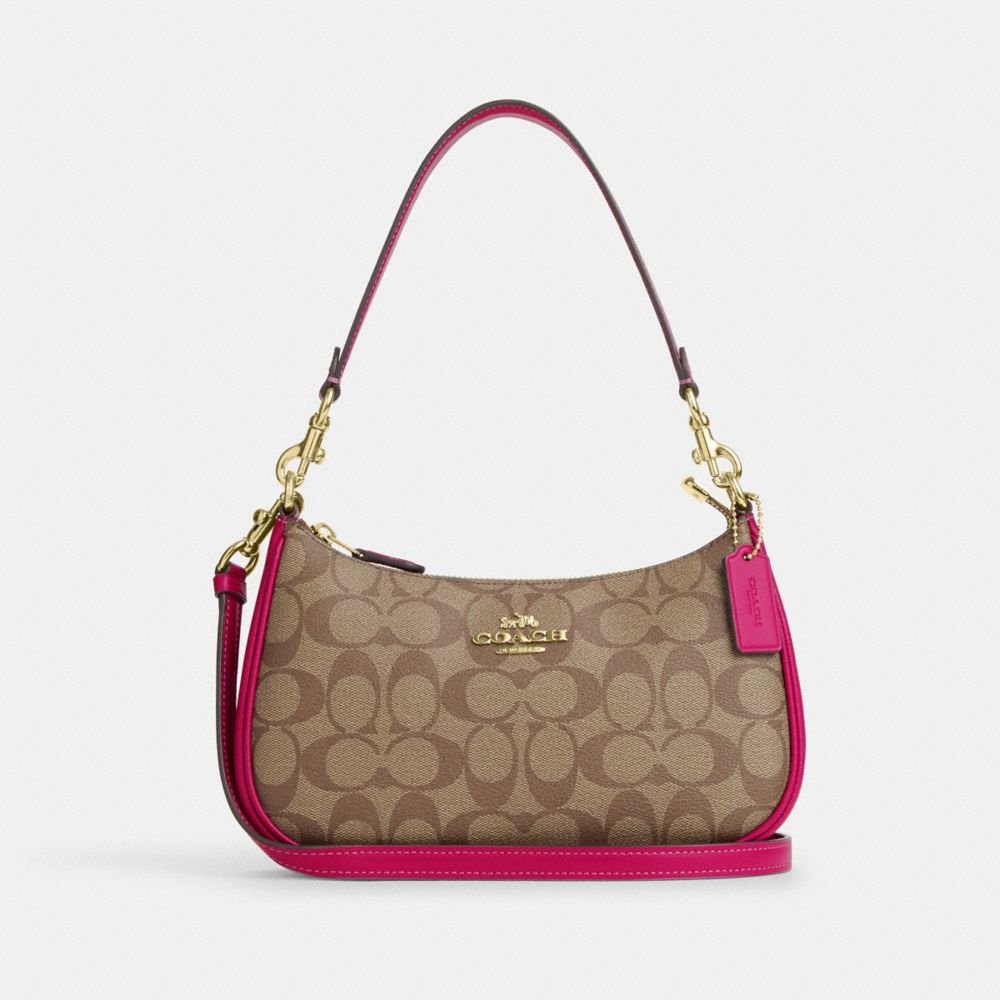 COACH Cm714 - TERI SHOULDER BAG IN SIGNATURE CANVAS - IM/KHAKI/CERISE ...