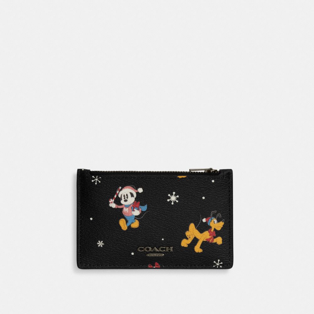 Disney X Coach Zip Card Case With Holiday Print - CM725 - Gunmetal/Black Multi