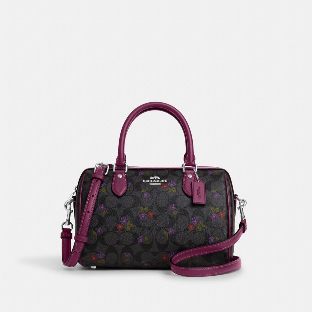 Rowan Satchel In Signature Canvas With Country Floral Print - CM740 - Silver/Graphite/Deep Berry