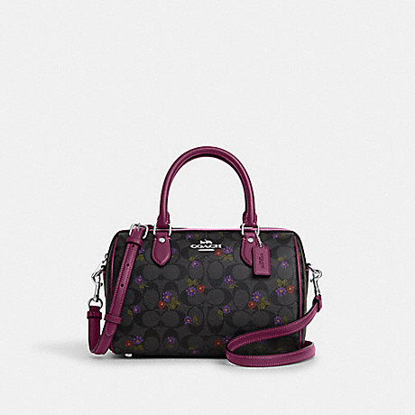 COACH CM740 Rowan Satchel In Signature Canvas With Country Floral Print Silver/Graphite/Deep-Berry