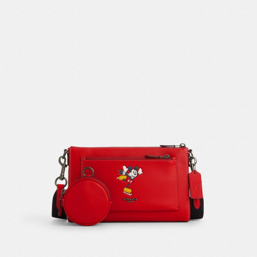 Disney X Coach Holden Crossbody With Ice Skate Mickey Mouse - CM743 - Black Antique Nickel/Electric Red Multi