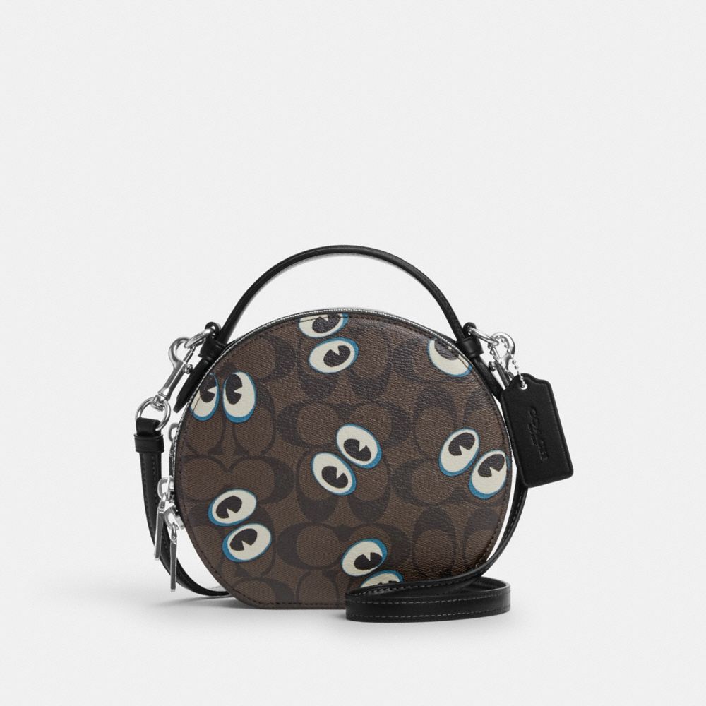 COACH CM766 Canteen Crossbody In Signature Canvas With Halloween Eyes Silver/Brown Black Multi