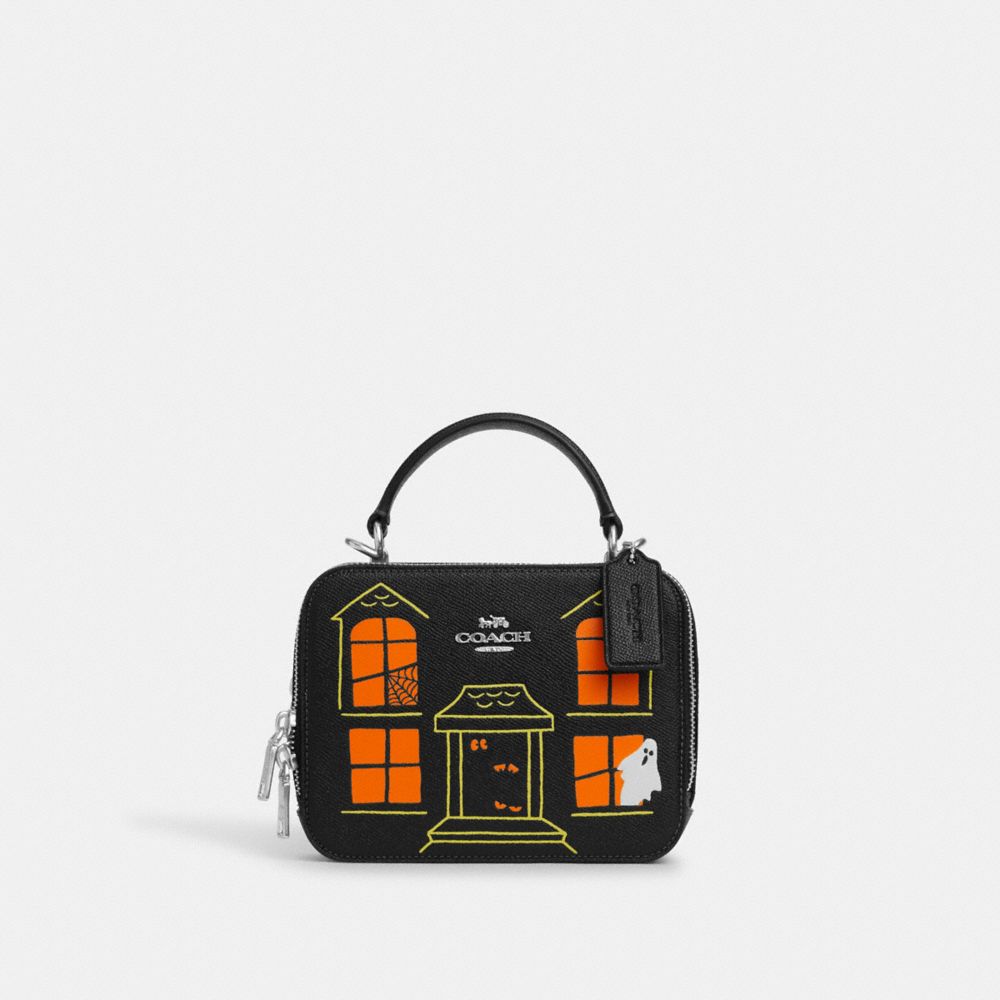 COACH CM772 Box Crossbody With Halloween Haunted House Silver/Black Multi