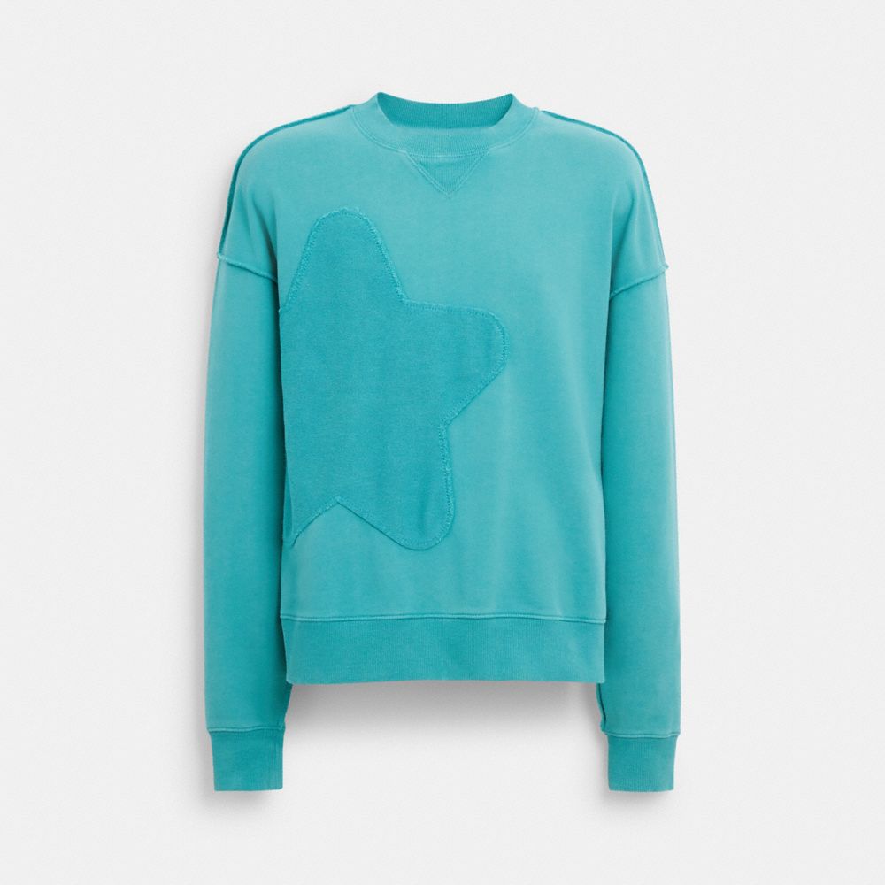 COACH&reg;,Star Crewneck Sweatshirt,Dark Aqua