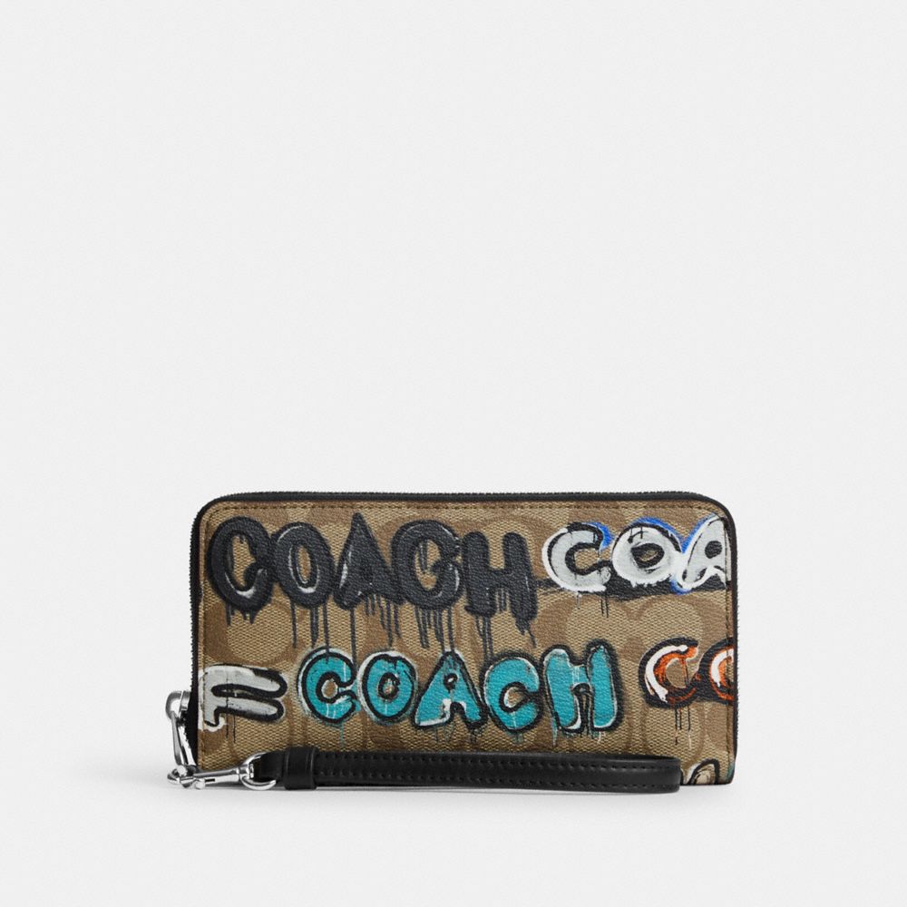 Coach X Mint + Serf Long Zip Around Wallet In Signature Canvas - CM837 - Silver/Khaki Multi