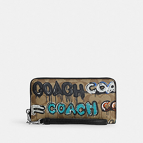 COACH CM837 Coach X Mint + Serf Long Zip Around Wallet In Signature Canvas Silver/Khaki Multi