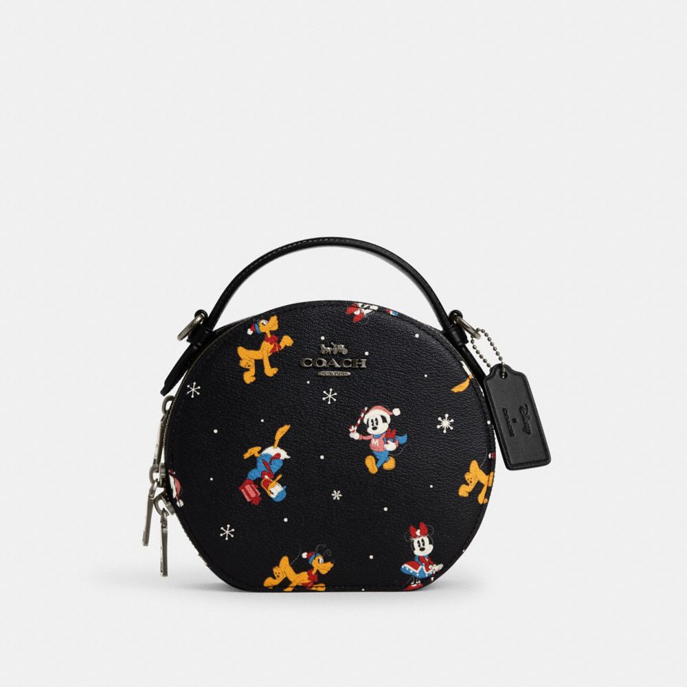 COACH CM846 Disney X Coach Canteen Crossbody With Holiday Print GUNMETAL/BLACK MULTI