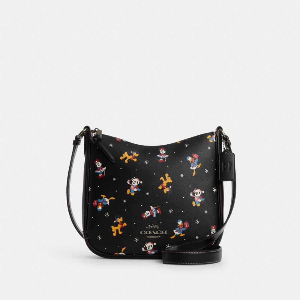 COACH CM847 Disney X Coach Ellie File Bag With Holiday Print Gunmetal/Black Multi