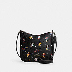 Disney X Coach Ellie File Bag With Holiday Print - CM847 - Gunmetal/Black Multi