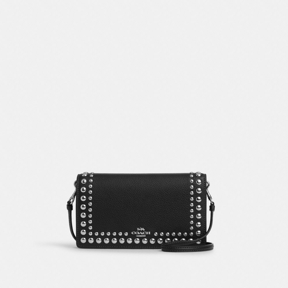 Anna Foldover Clutch Crossbody With Rivets - CM848 - Silver/Black