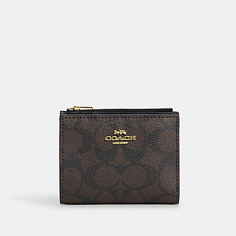 COACH CM852 Bifold Wallet In Signature Canvas Gold/Brown Black