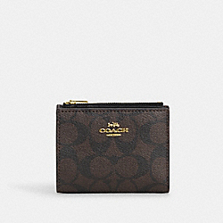 COACH CM852 Bifold Wallet In Signature Canvas GOLD/BROWN BLACK