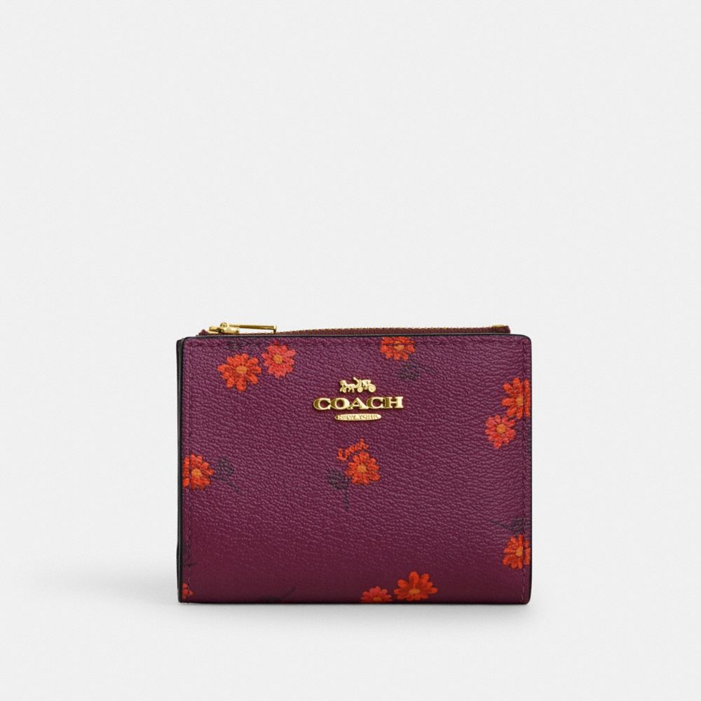 Bifold Wallet With Country Floral Print - CM853 - Gold/Deep Berry Multi