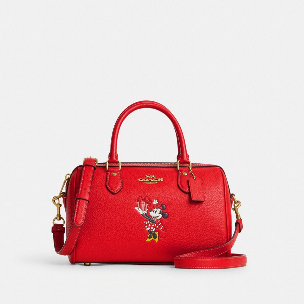 COACH CM862 Disney X Coach Rowan Satchel With Minnie Mouse Brass/Electric Red Multi