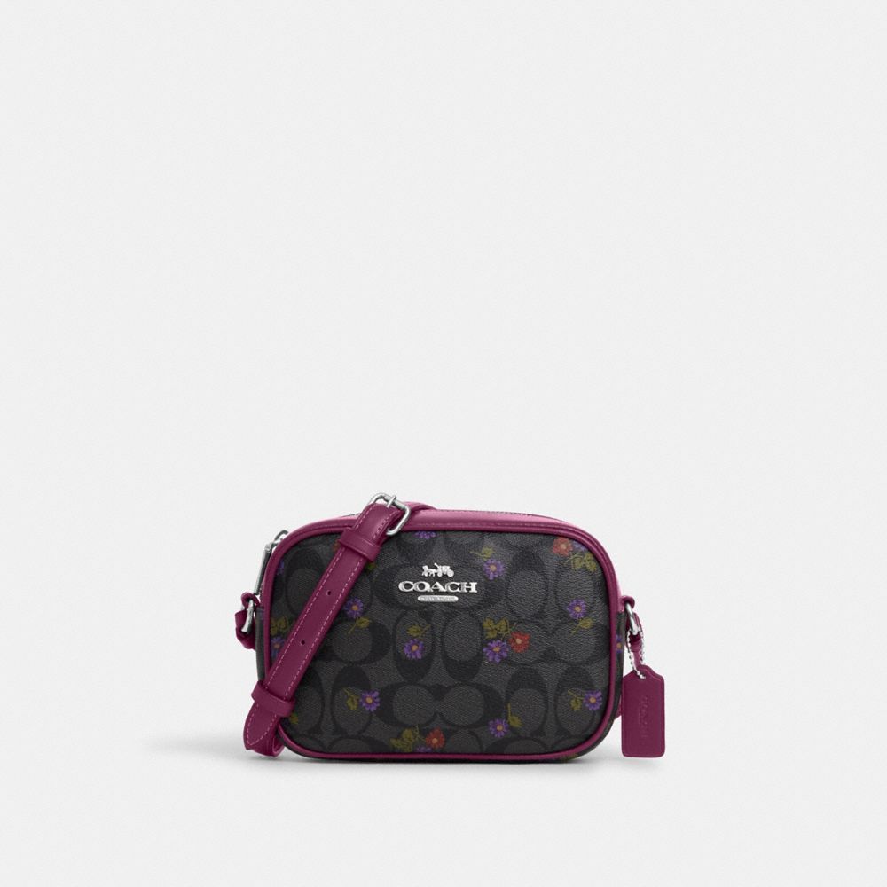 COACH CM958 Mini Jamie Camera Bag In Signature Canvas With Country Floral Print SILVER/GRAPHITE/DEEP BERRY