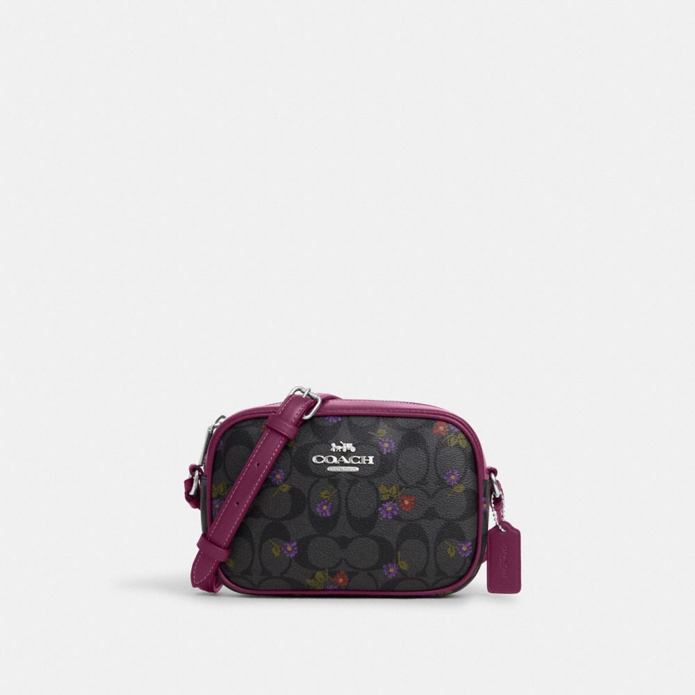 Mini Jamie Camera Bag In Signature Canvas With Country Floral Print - CM958 - Silver/Graphite/Deep Berry