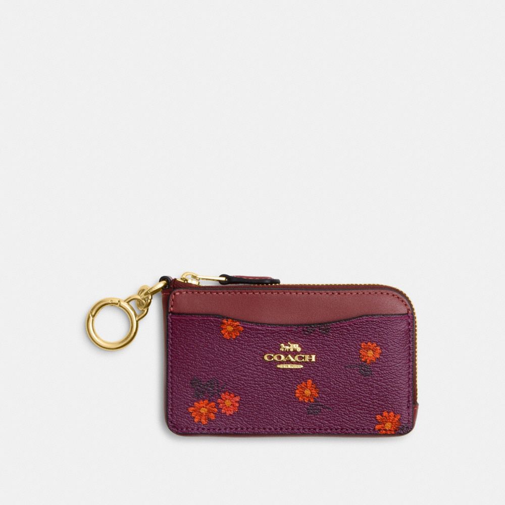 COACH CM971 Multifunction Card Case With Country Floral Print GOLD/DEEP BERRY MULTI