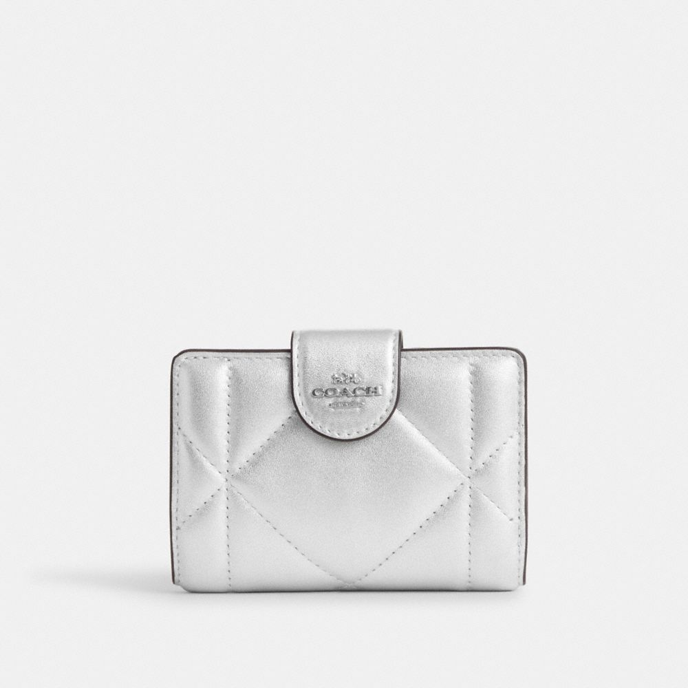 COACH CM998 Medium Corner Zip Wallet With Puffy Diamond Quilting Silver/Metallic Silver