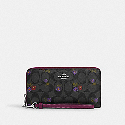 Long Zip Around Wallet In Signature Canvas With Country Floral Print - CN000 - Silver/Graphite/Deep Berry