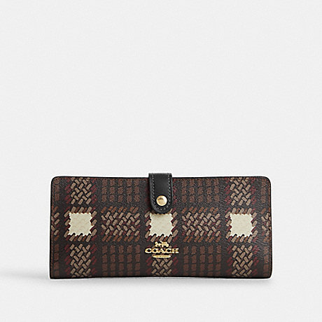 COACH CN015 Slim Wallet With Brushed Plaid Print Gold/Brown Multi