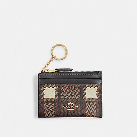 COACH CN018 Mini Skinny Id Case With Brushed Plaid Print Gold/Brown Multi