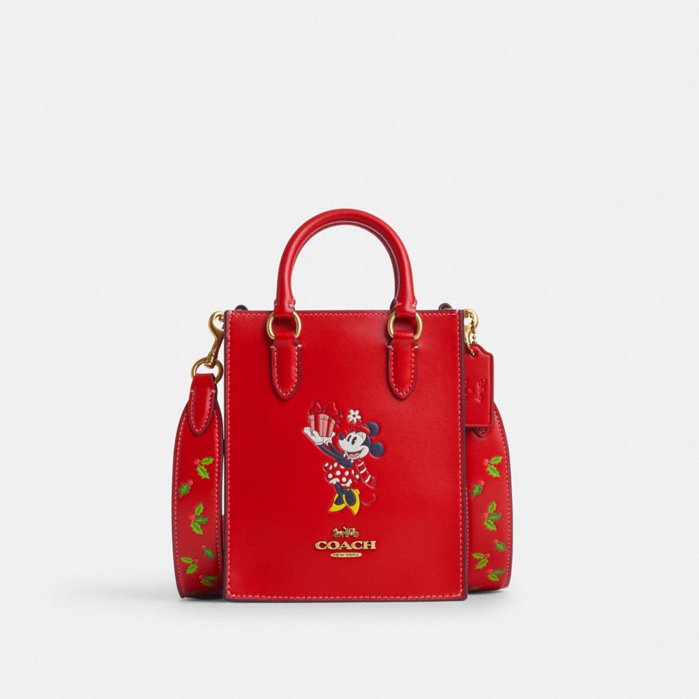 COACH CN022 Disney X Coach North South Mini Tote With Minnie Mouse BRASS/ELECTRIC RED MULTI