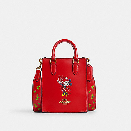 COACH CN022 Disney X Coach North South Mini Tote With Minnie Mouse Brass/Electric-Red-Multi