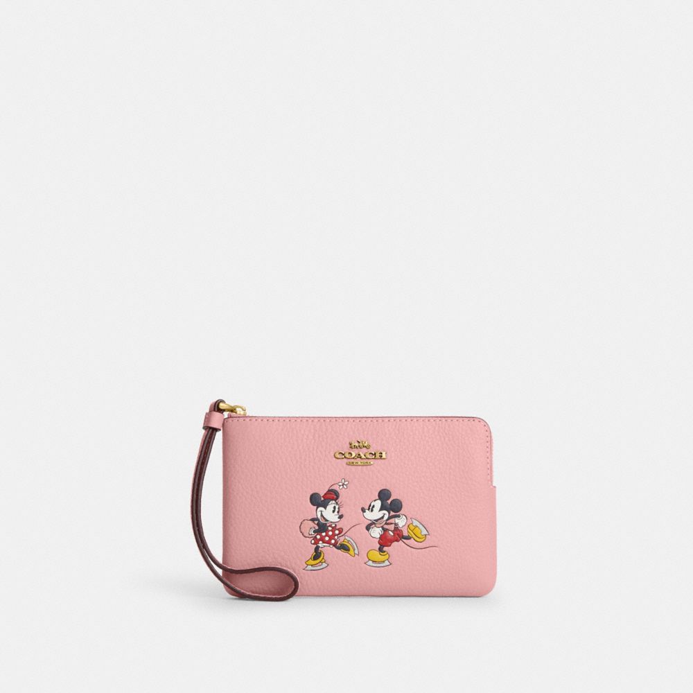 Disney X Coach Corner Zip Wristlet With Ice Skate Motif - CN026 - Brass/Light Blush Multi